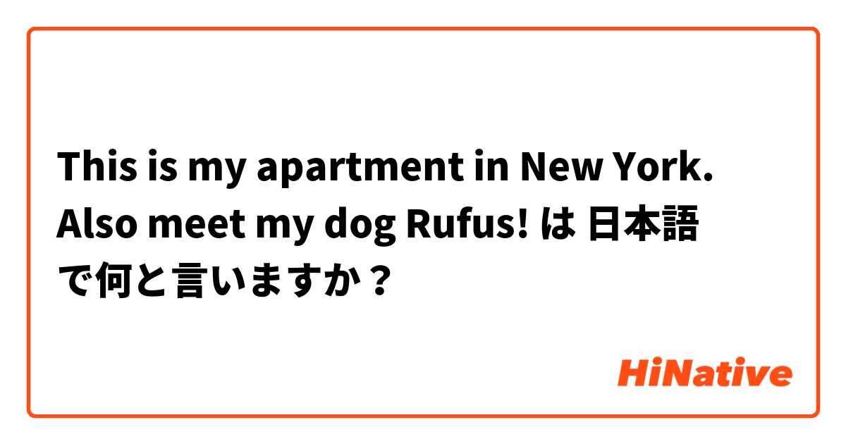 This is my apartment in New York. Also meet my dog Rufus! は 日本語 で何と言いますか？