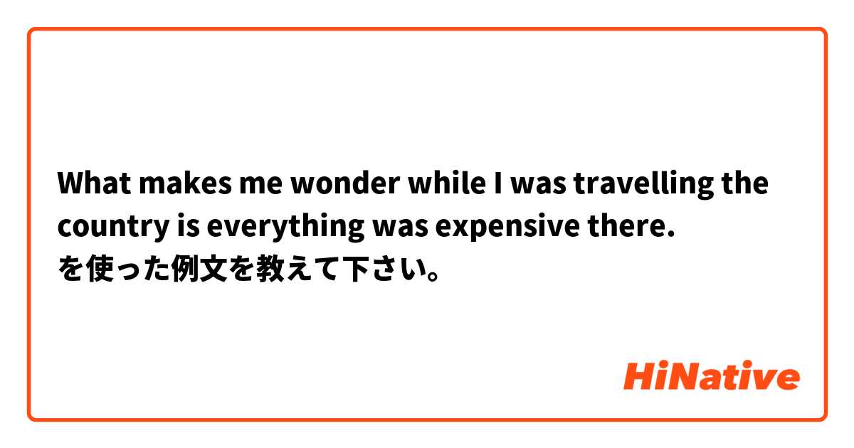 What makes me wonder while I was travelling the country is everything was expensive there. を使った例文を教えて下さい。