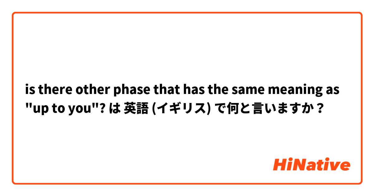 is there other phase that has the same meaning as "up to you"? は 英語 (イギリス) で何と言いますか？