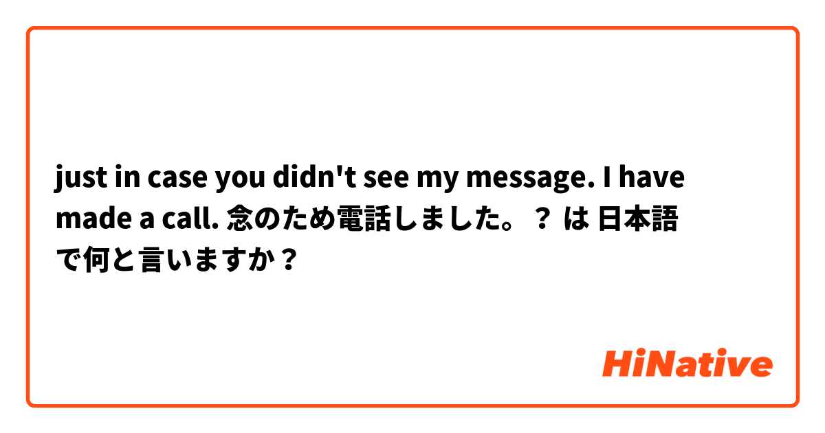 just in case you didn't see my message. I have made a call. 念のため電話しました。？ は 日本語 で何と言いますか？