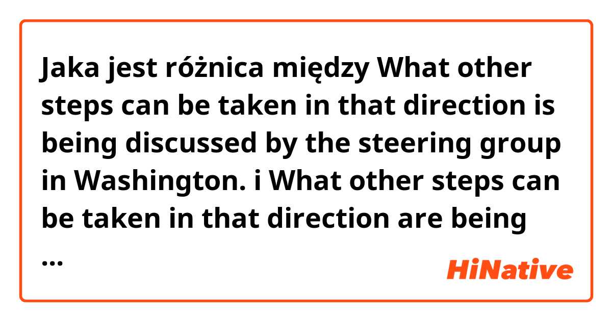 Jaka jest różnica między What other steps can be taken in that direction is being discussed by the steering group in Washington. i What other steps can be taken in that direction are being discussed by the steering group in Washington. ?