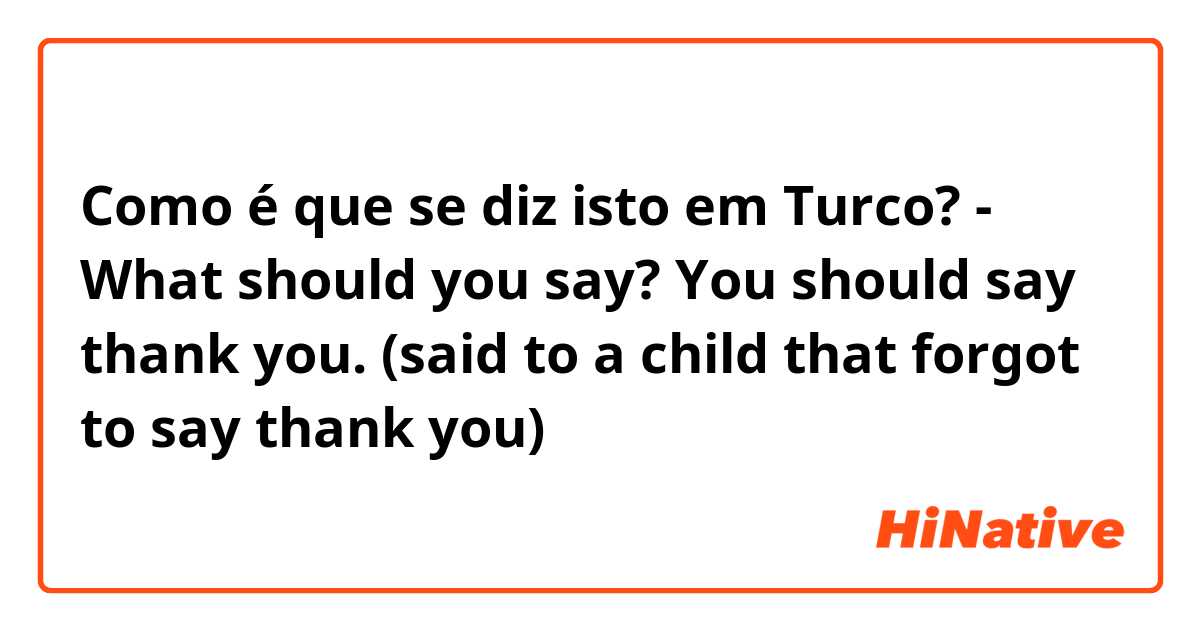 Como é que se diz isto em Turco? - What should you say? You should say thank you. (said to a child that forgot to say thank you)