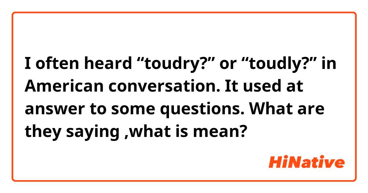 I often heard “toudry?” or “toudly?” in American conversation.
It used at answer to some questions.
What are they saying ,what is mean?