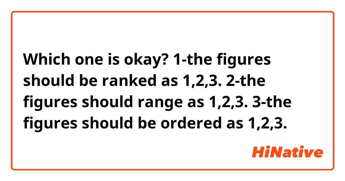 Which one is okay?
1-the figures should be ranked as 1,2,3.
2-the figures should range as 1,2,3.
3-the figures should be ordered as 1,2,3.