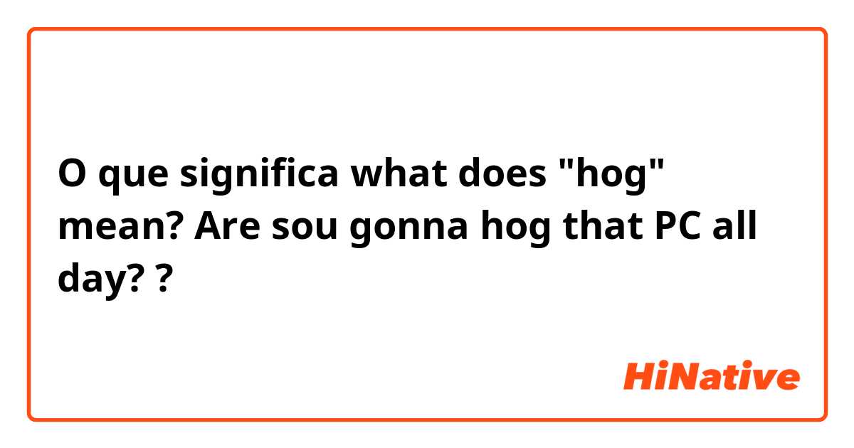 O que significa what does "hog" mean?

Are sou gonna hog that PC all day??