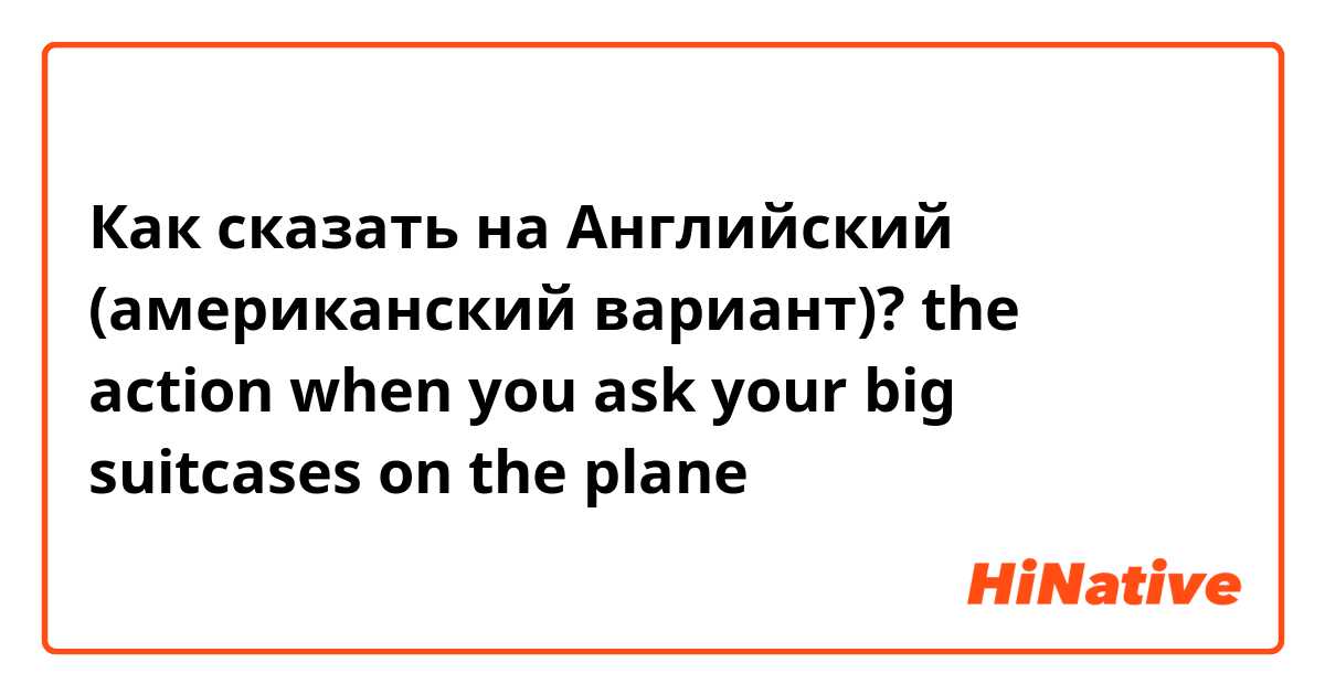 Как сказать на Английский (американский вариант)? the action when you ask your big suitcases on the plane  