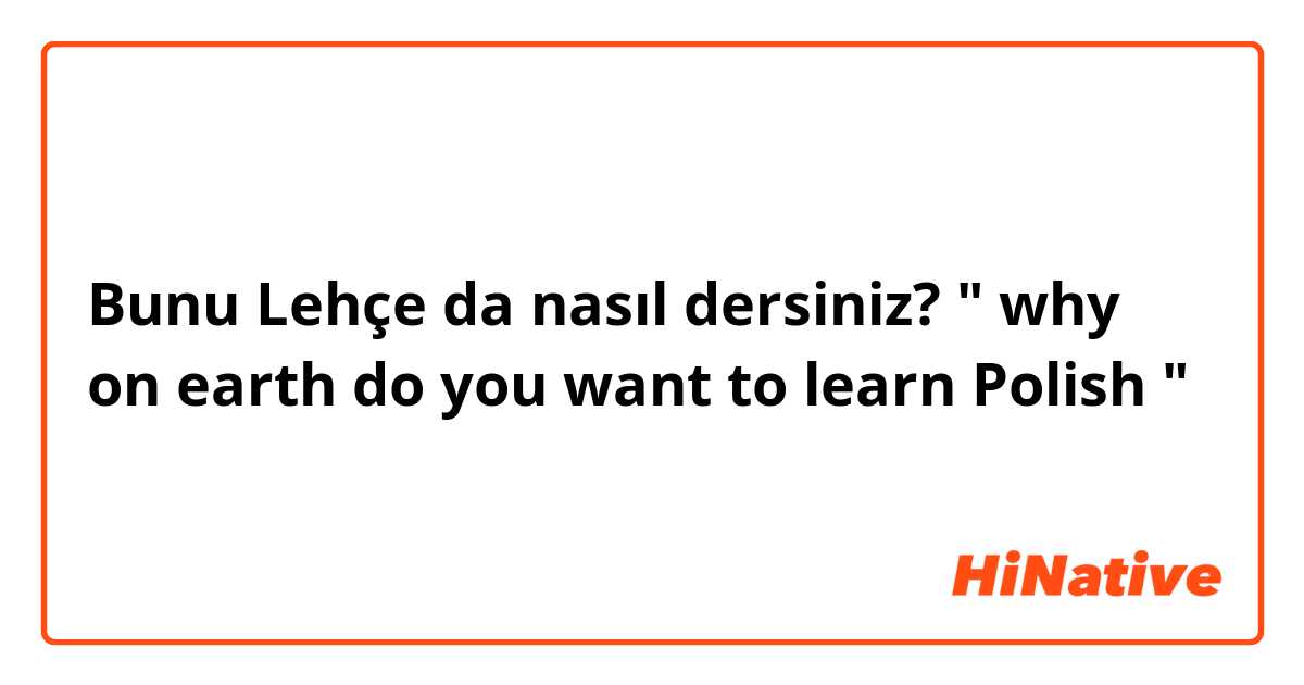 Bunu Lehçe da nasıl dersiniz? " why on earth do you want to learn Polish " 