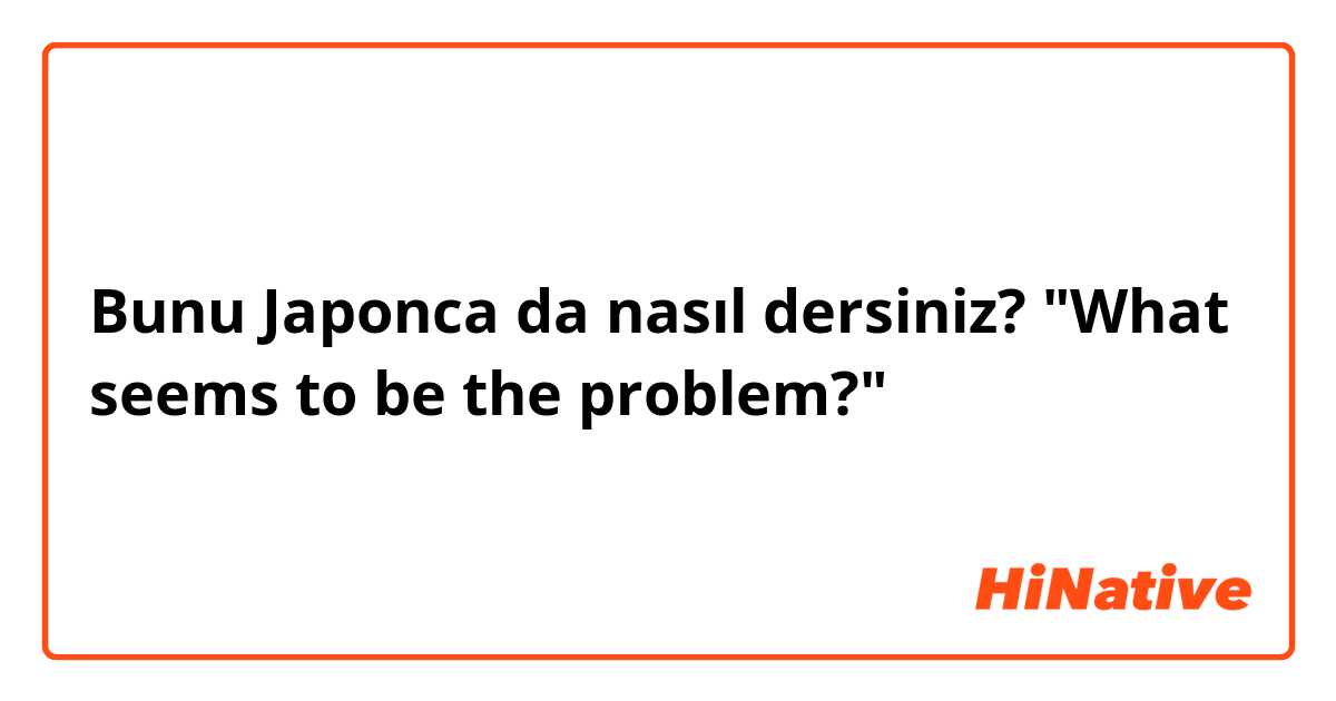 Bunu Japonca da nasıl dersiniz? "What seems to be the problem?"