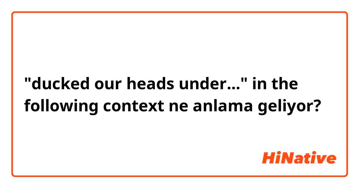 "ducked our heads under..." in the following context ne anlama geliyor?