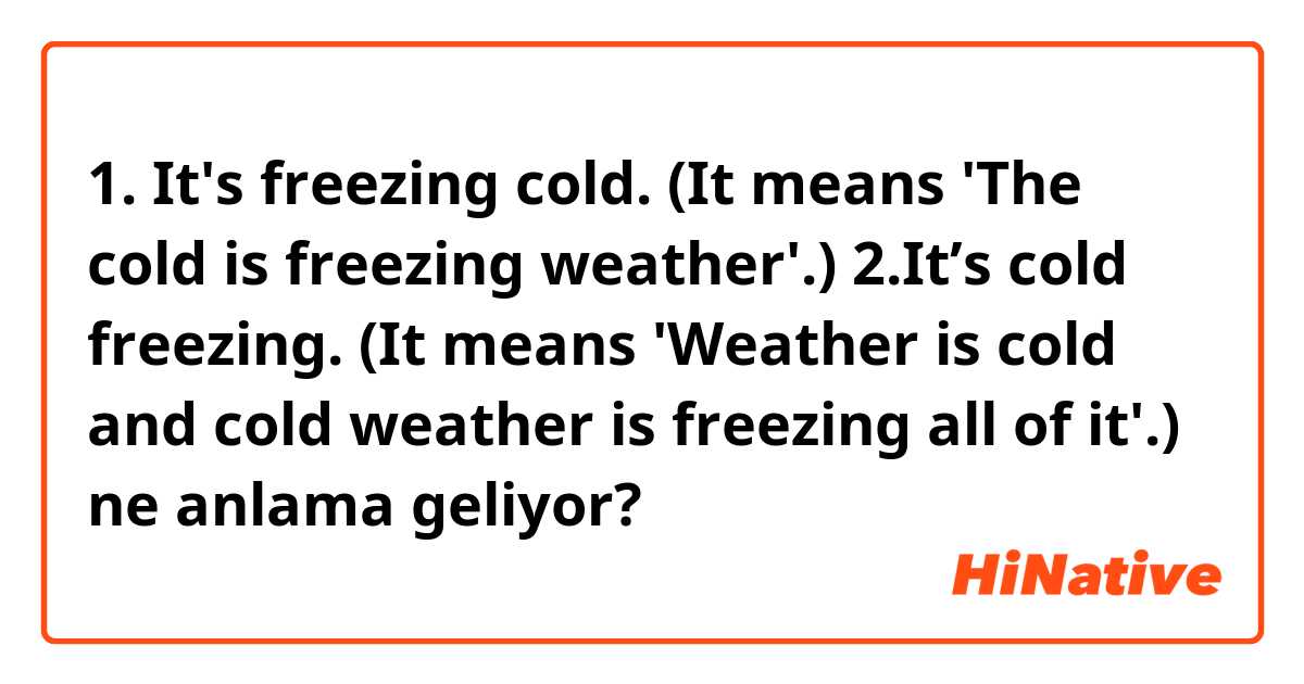 1. It's freezing cold.
(It means 'The cold is freezing weather'.)
2.It’s cold freezing.
(It means 'Weather is cold and cold weather is freezing all of it'.)

 ne anlama geliyor?