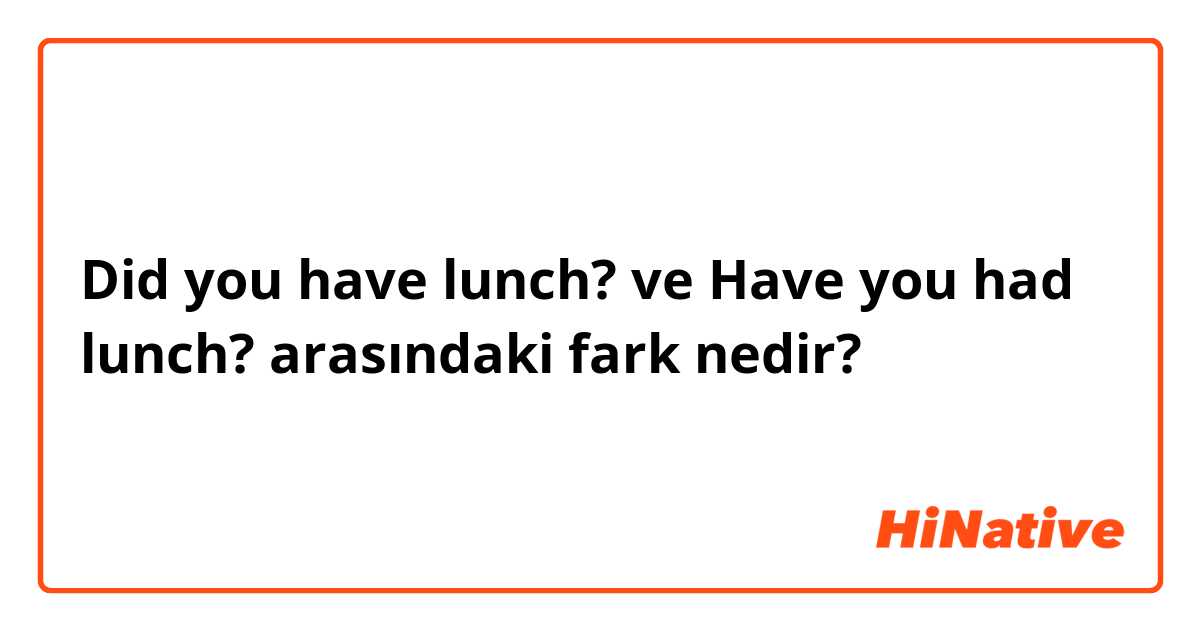 Did you have lunch? ve Have you had lunch? arasındaki fark nedir?