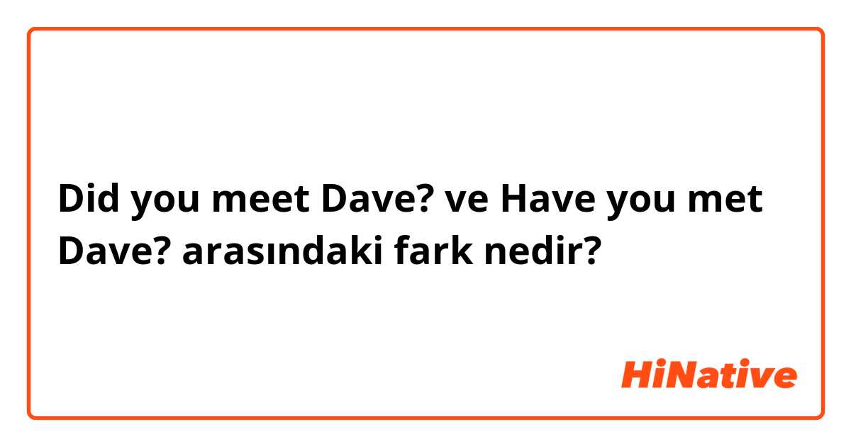 Did you meet Dave? ve Have you met Dave? arasındaki fark nedir?