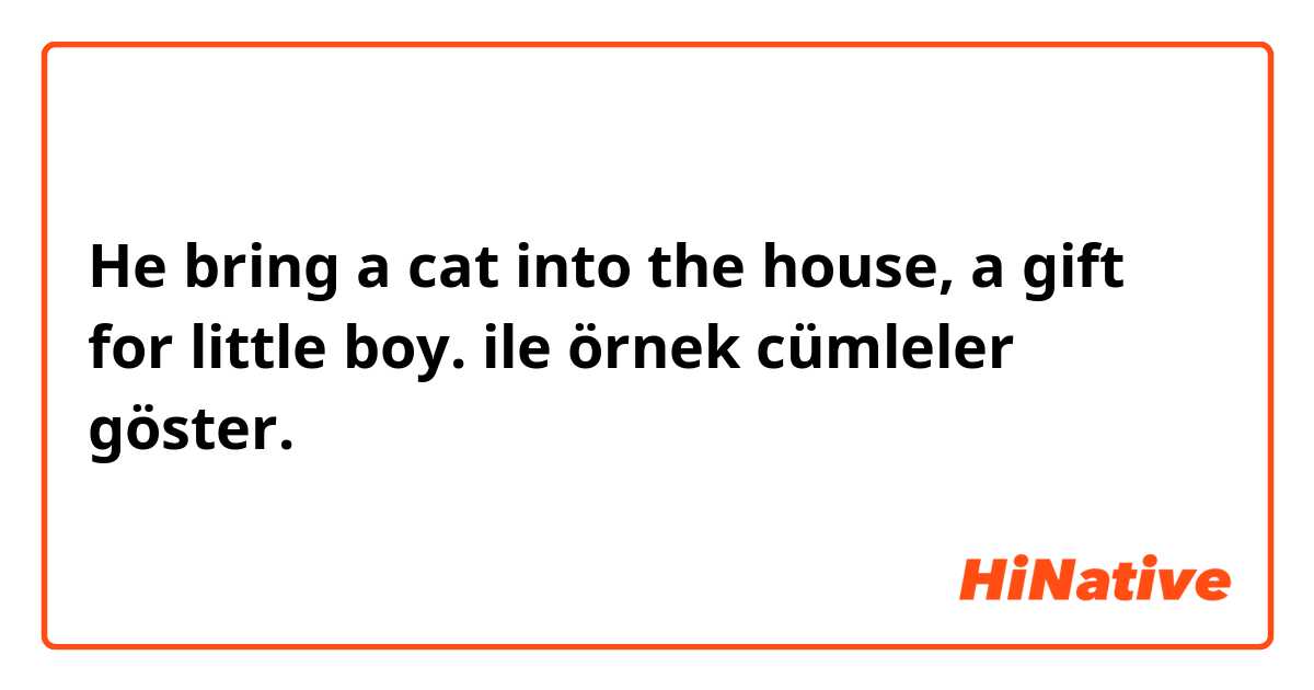 He bring a cat into the house, a gift for little boy. ile örnek cümleler göster.