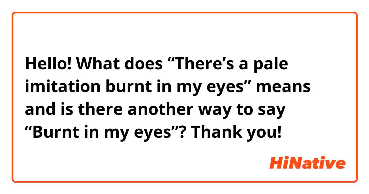 Hello!

What does “There’s a pale imitation burnt in my eyes” means and is there another way to say “Burnt in my eyes”?

Thank you!