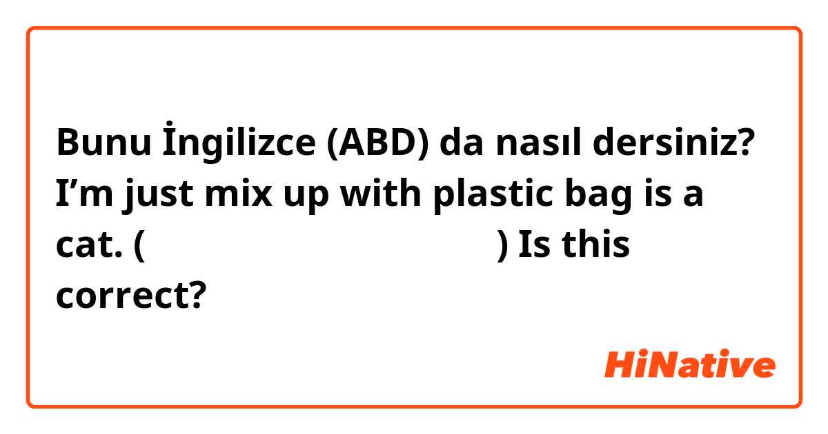 Bunu İngilizce (ABD) da nasıl dersiniz? I’m just mix up with plastic bag is a cat. 
(비닐봉투를보고 고양이로 착각했어)

Is this correct?