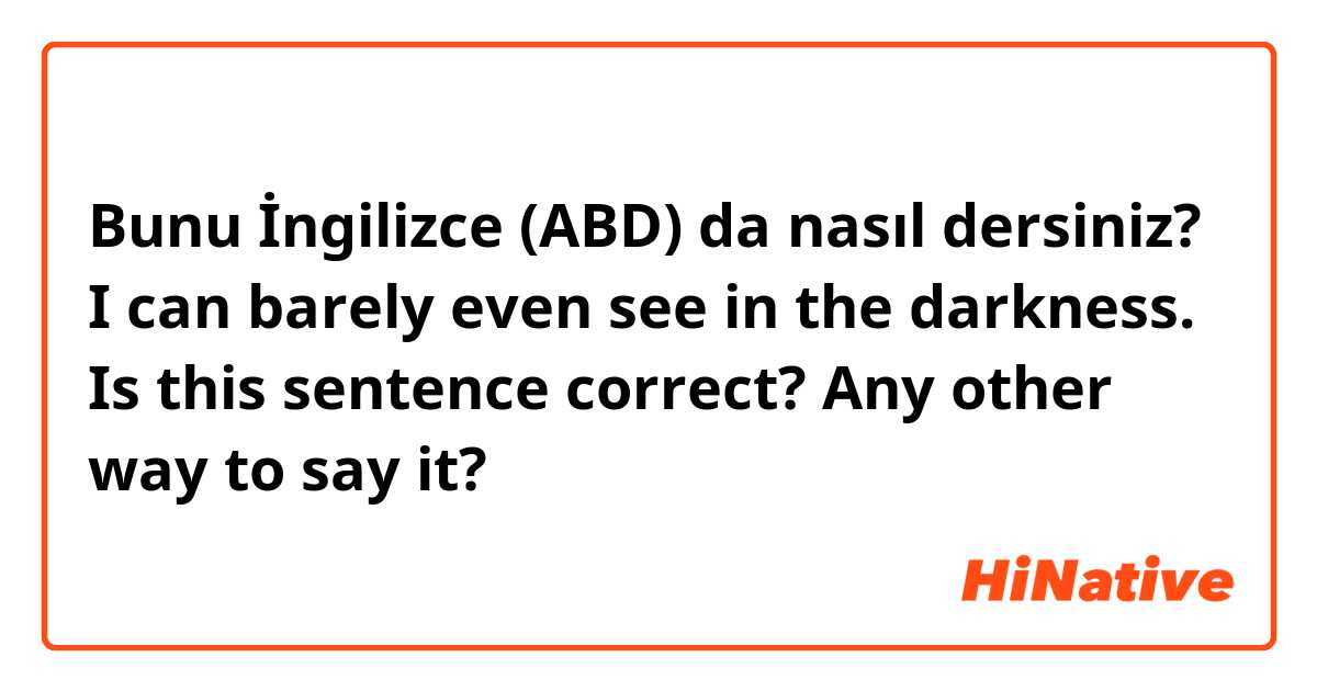 Bunu İngilizce (ABD) da nasıl dersiniz? I can barely even see in the darkness.  Is this sentence correct? Any other way to say it?