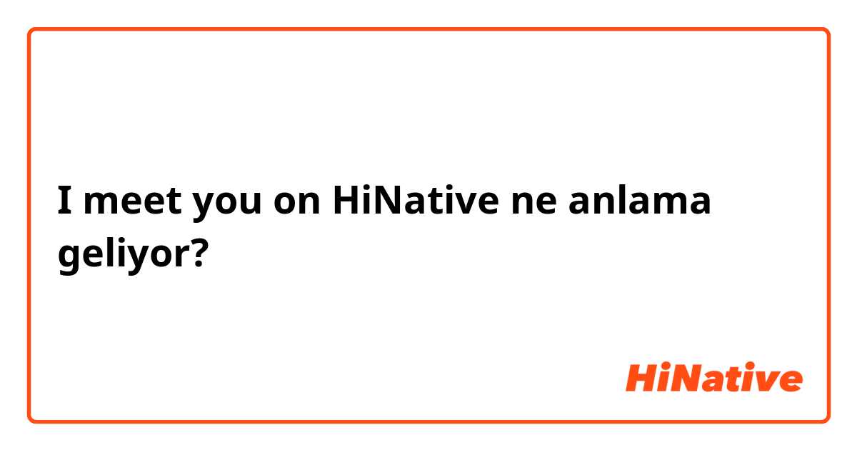 I meet you on HiNative ne anlama geliyor?