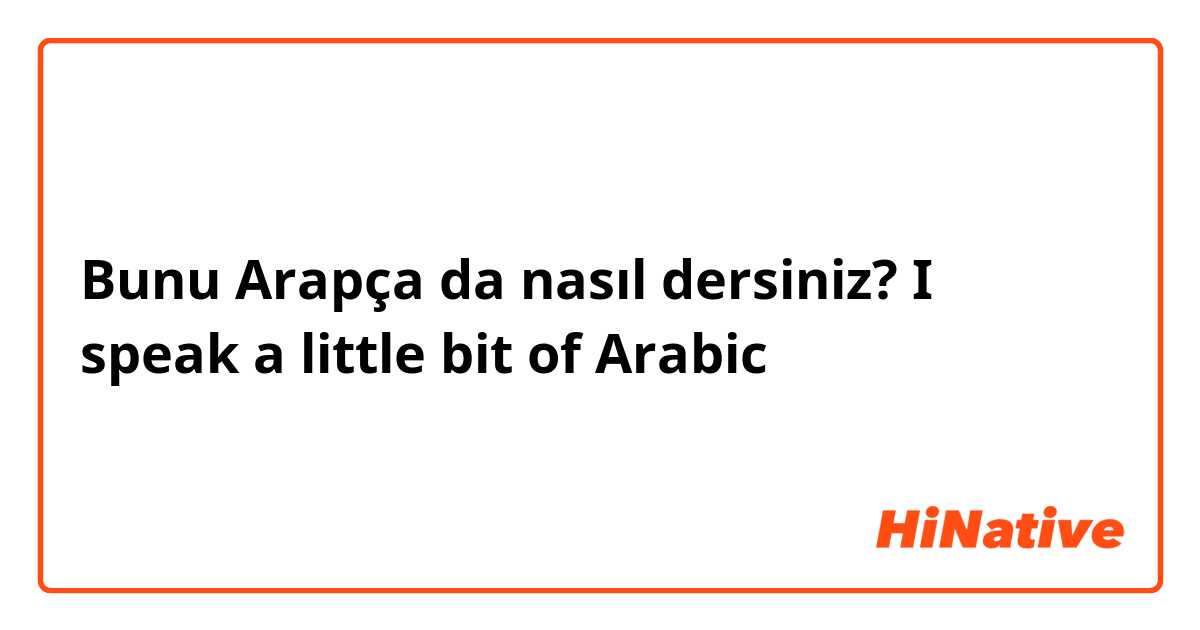 Bunu Arapça da nasıl dersiniz? I speak a little bit of Arabic 