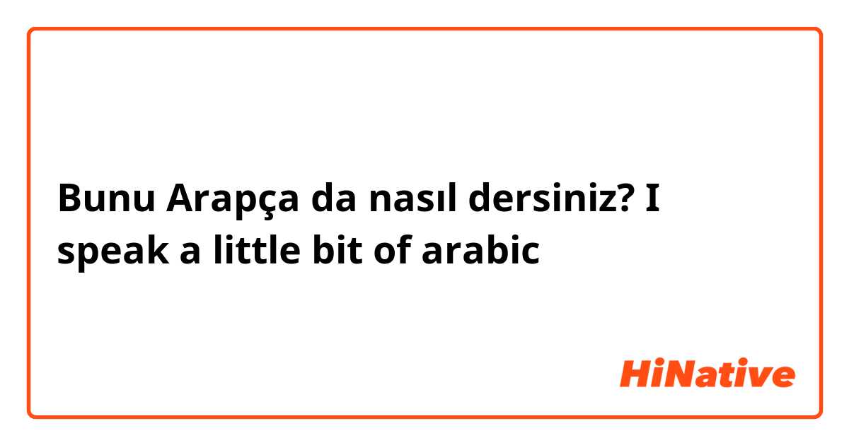 Bunu Arapça da nasıl dersiniz? I speak a little bit of arabic
