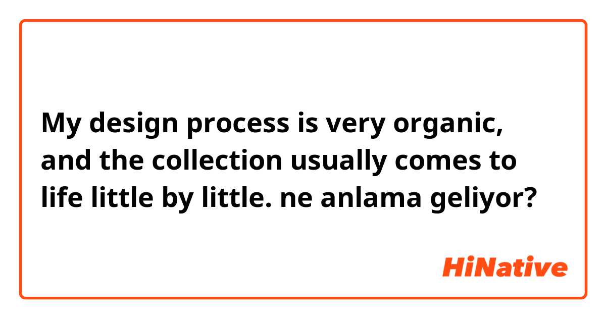 My design process is very organic, and the collection usually comes to life little by little.  ne anlama geliyor?