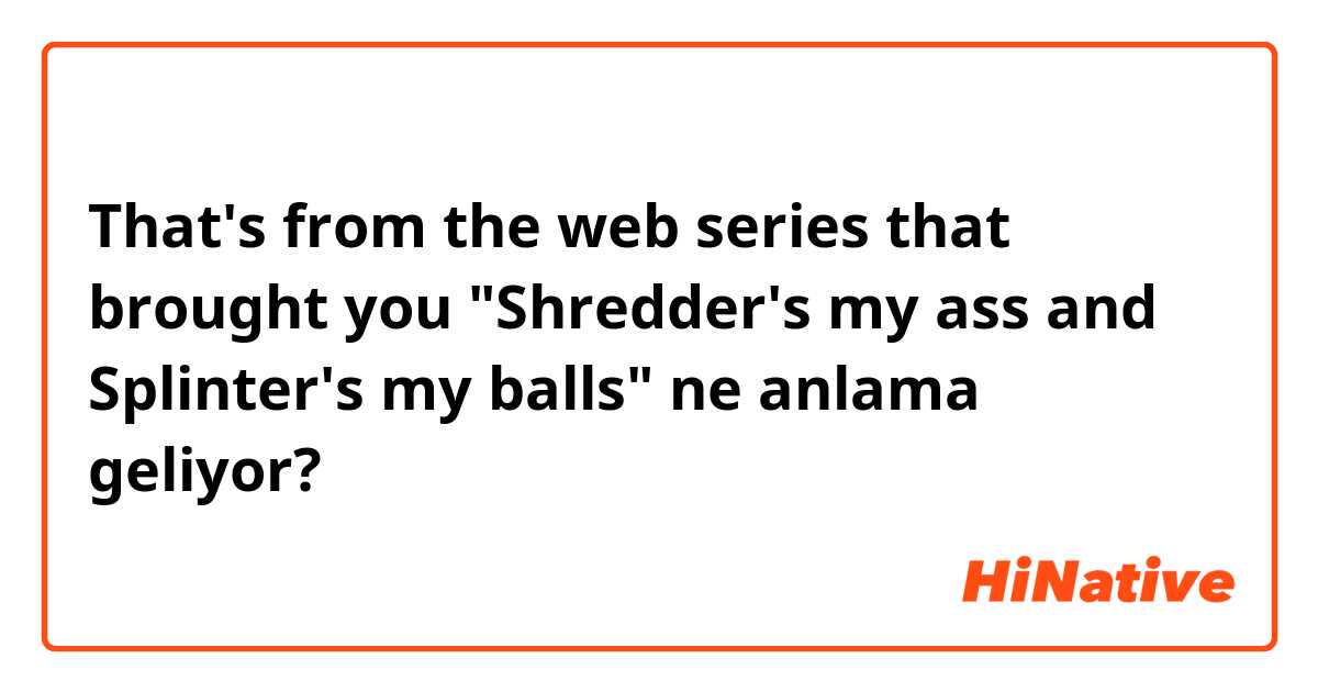 That's from the web series that brought you "Shredder's my ass and Splinter's my balls" ne anlama geliyor?