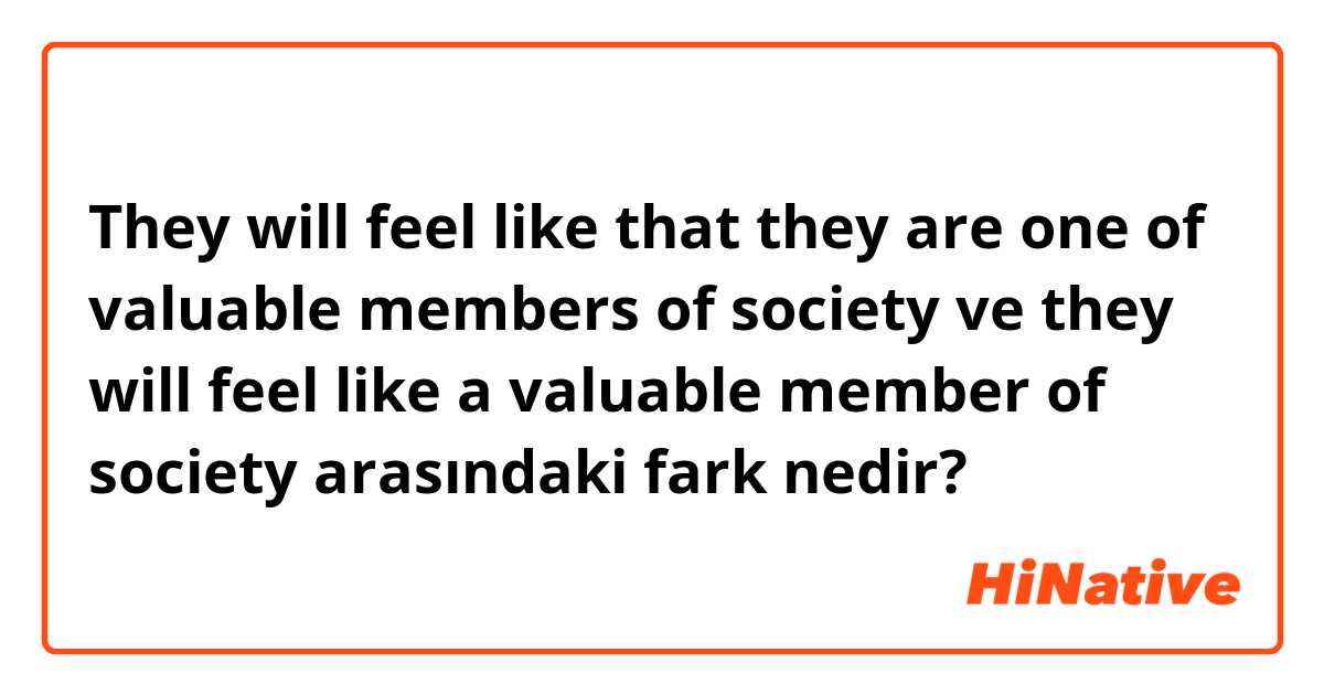 They will feel like that they are one of valuable members of society ve they will feel like a valuable member of society  arasındaki fark nedir?