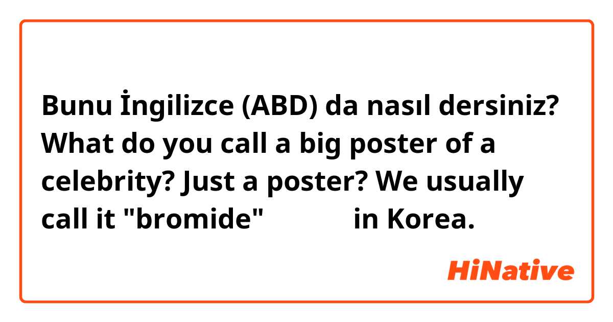 Bunu İngilizce (ABD) da nasıl dersiniz? What do you call a big poster of a celebrity? Just a poster? We usually call it "bromide"브로마이드 in Korea. 