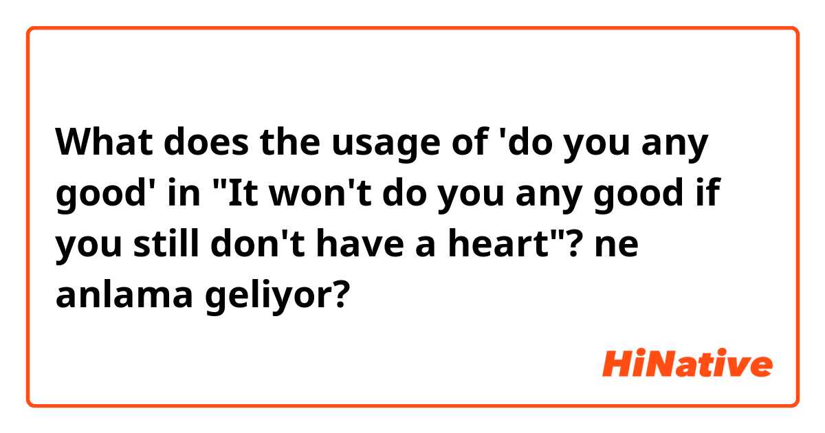 What does the usage of 'do you any good' in "It won't do you any good if you still don't have a heart"? ne anlama geliyor?