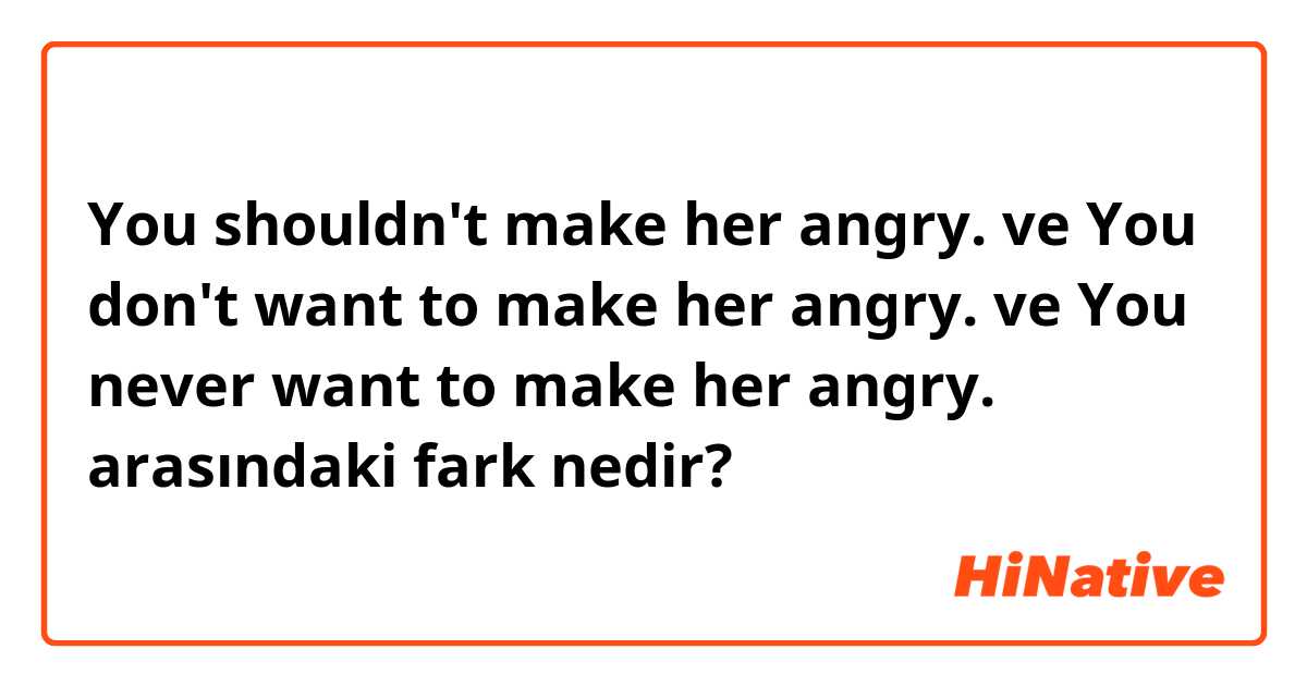 You shouldn't make her angry. ve You don't want to make her angry. ve You never want to make her angry. arasındaki fark nedir?