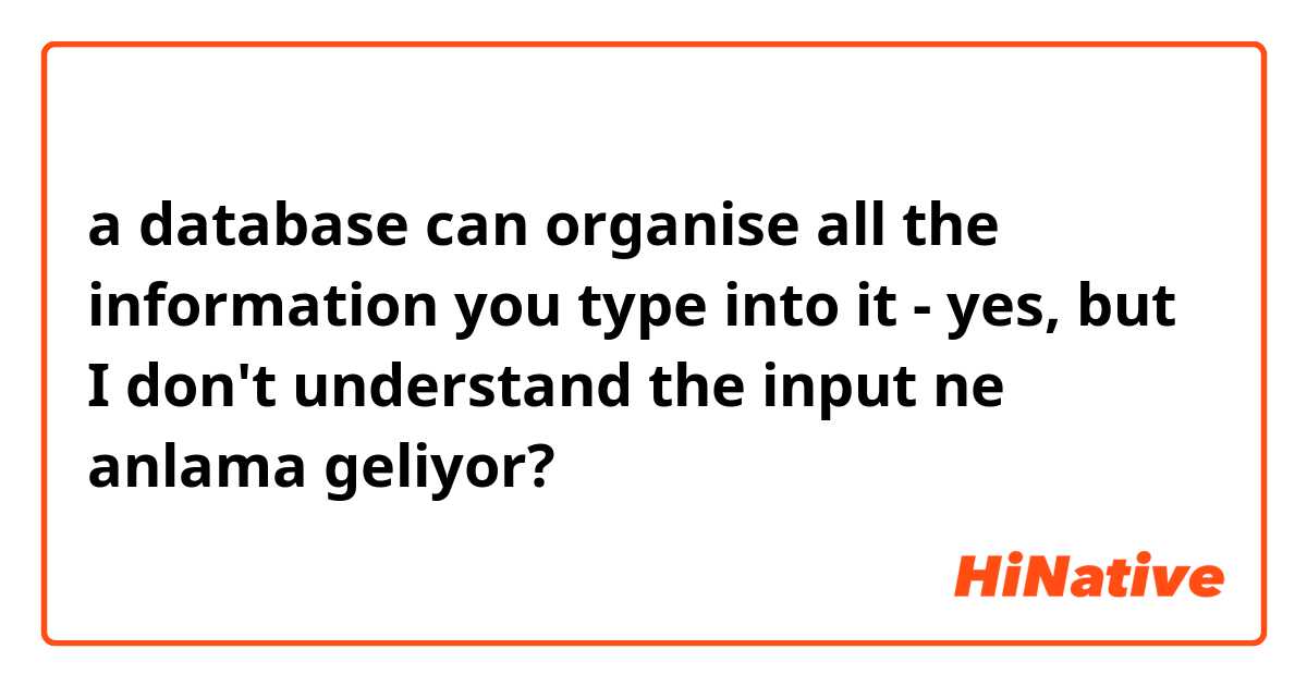 a database can organise all the information you type into it - yes, but I don't understand the input ne anlama geliyor?
