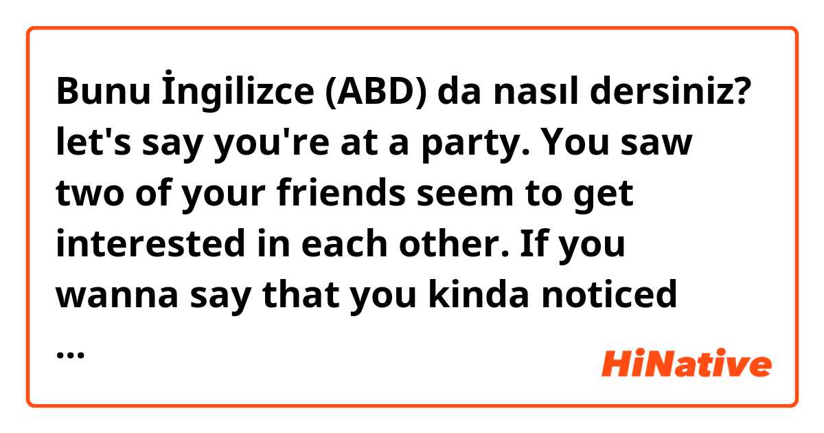 Bunu İngilizce (ABD) da nasıl dersiniz? let's say you're at a party. You saw two of your friends seem to get interested in each other. If you wanna say that you kinda noticed what's going on. What can you say in this situation?