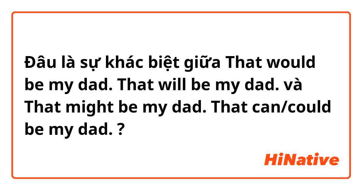 Đâu là sự khác biệt giữa That would be my dad. That will be my dad. và That might be my dad. That can/could be my dad. ?