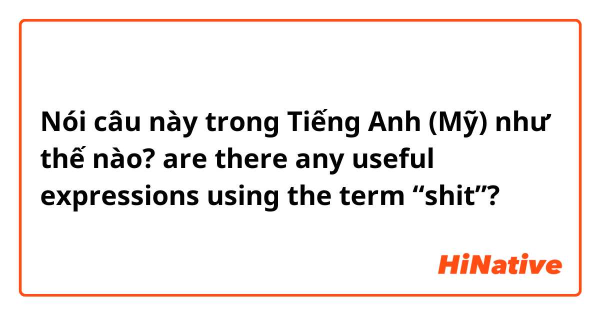 Nói câu này trong Tiếng Anh (Mỹ) như thế nào? are there any useful expressions using the term “shit”?