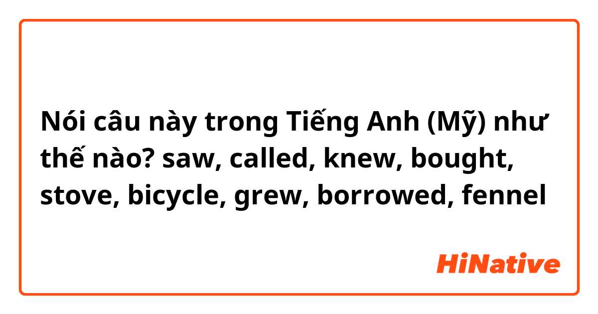 Nói câu này trong Tiếng Anh (Mỹ) như thế nào? saw, called, knew, bought, stove, bicycle, grew, borrowed, fennel