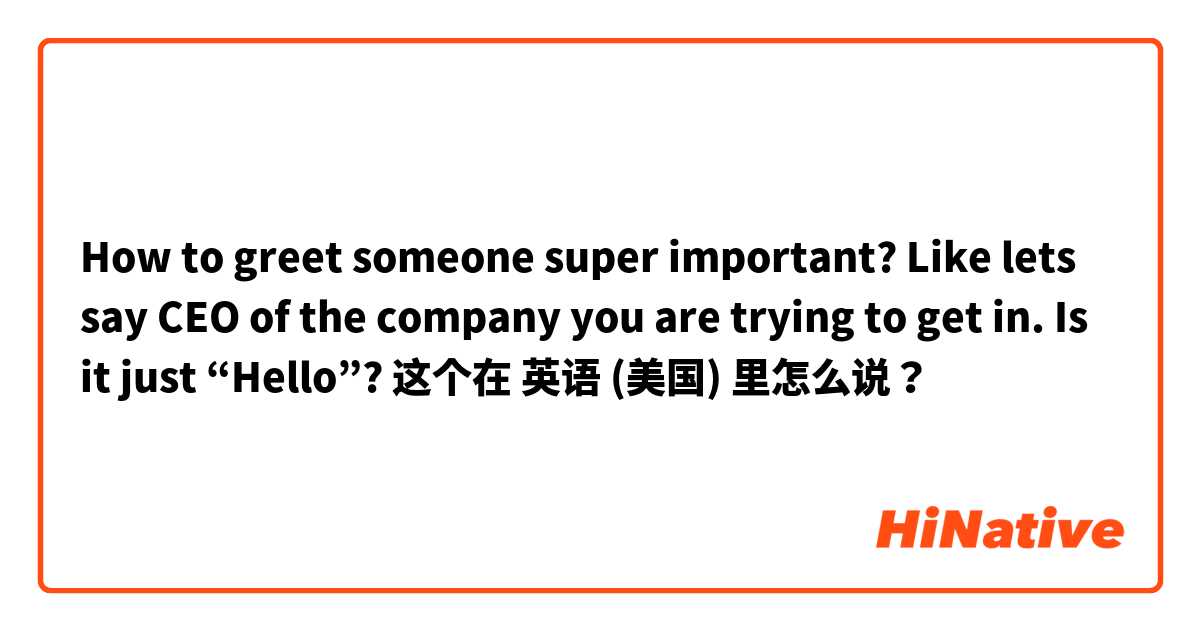 How to greet someone super important? Like lets say CEO of the company you are trying to get in. Is it just “Hello”? 这个在 英语 (美国) 里怎么说？