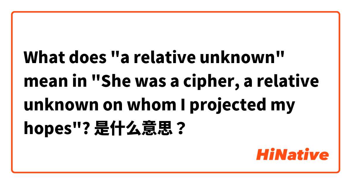 What does "a relative unknown" mean in "She was a cipher, a relative unknown on whom I projected my hopes"? 是什么意思？