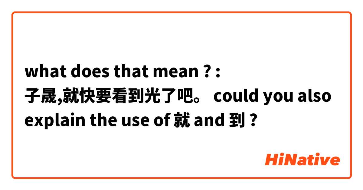 what does that mean ? : 子晟,就快要看到光了吧。
could you also explain the use of 就 and 到 ?