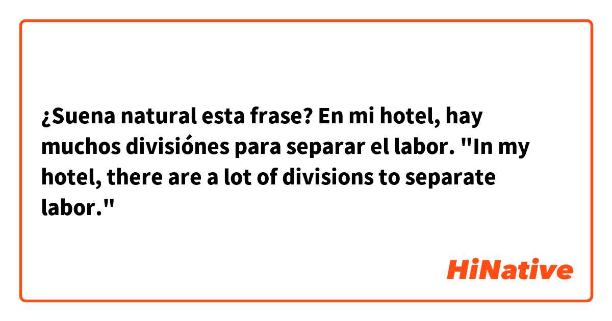 ¿Suena natural esta frase?

En mi hotel, hay muchos divisiónes para separar el labor.
"In my hotel, there are a lot of divisions to separate labor."