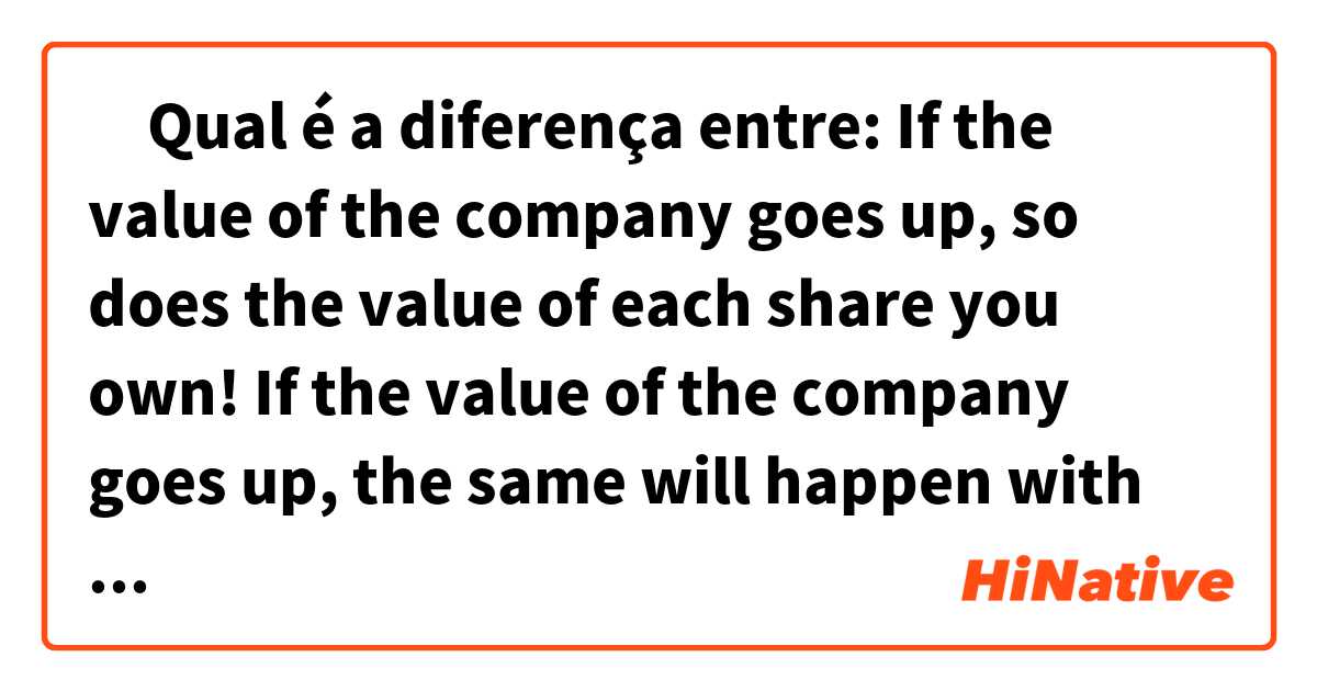 ‎Qual é a diferença entre:


If the value of the company goes up, so does the value of each share you own!


If the value of the company goes up, the same will happen with the value of each share you own!