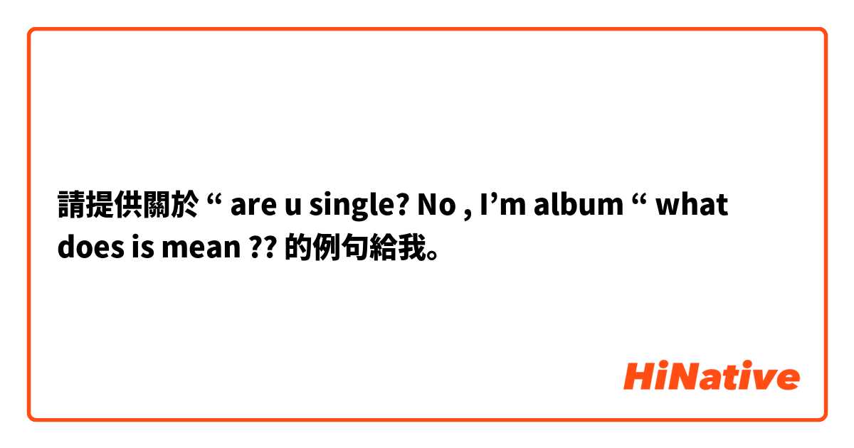 請提供關於 “ are u single? No , I’m album “ what does is mean ?? 的例句給我。