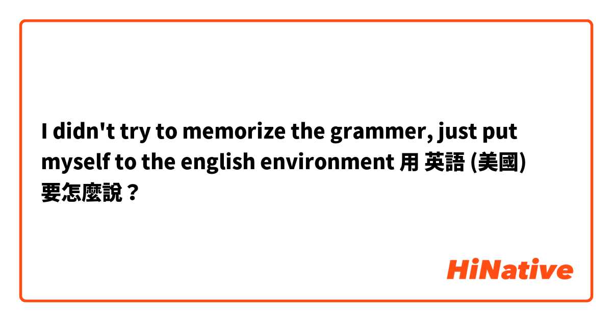 I didn't try to memorize the grammer, just  put myself to the english environment 用 英語 (美國) 要怎麼說？