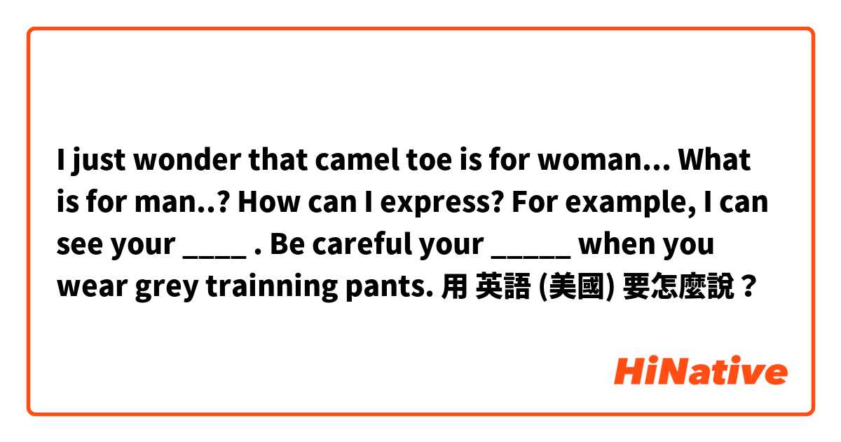 I just wonder that camel toe is for woman... What is for man..? How can I express? For example, I can see your ____ . Be careful your _____ when you wear grey trainning pants.用 英語 (美國) 要怎麼說？