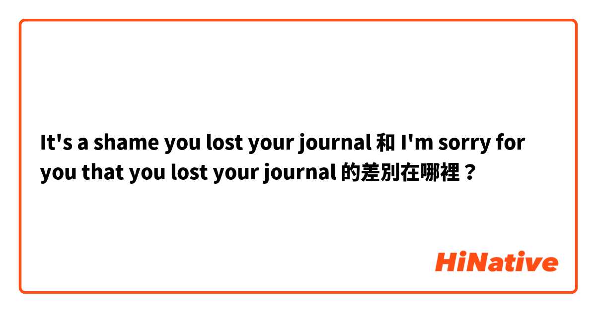 It's a shame you lost your journal 和 I'm sorry for you that you lost your journal 的差別在哪裡？