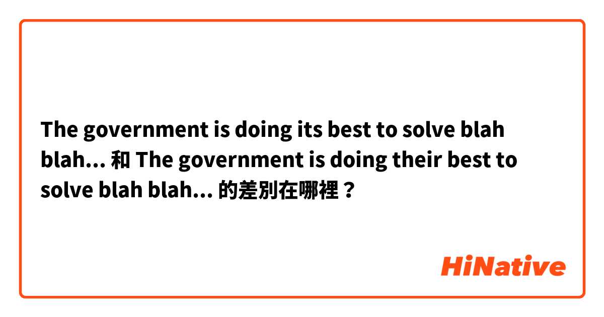 The government is doing its best to solve blah blah... 和 The government is doing their best to solve blah blah... 的差別在哪裡？