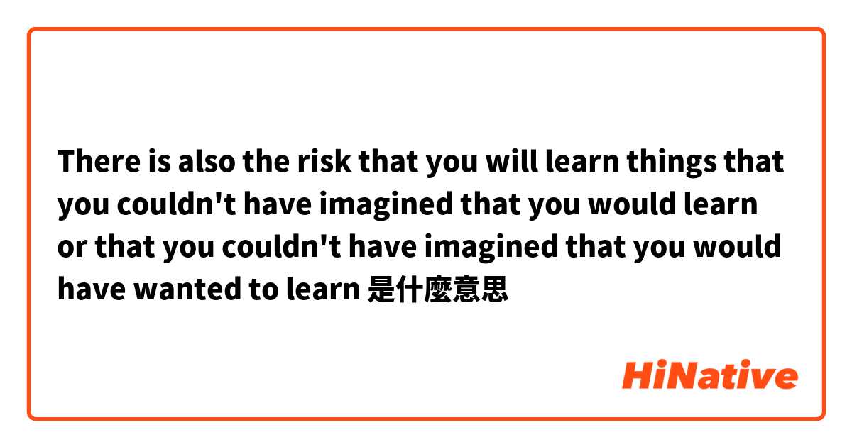 There is also the risk that you will learn things that you couldn't have imagined that you would learn or that you couldn't have imagined that you would have wanted to learn是什麼意思