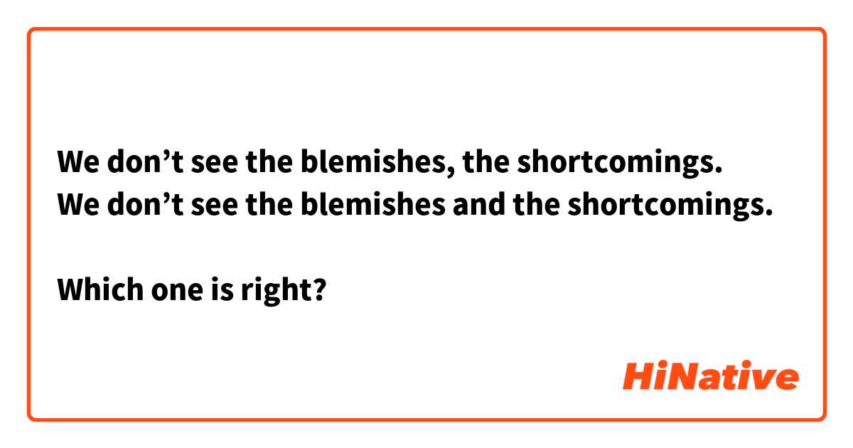 We don’t see the blemishes, the shortcomings.
We don’t see the blemishes and the shortcomings.

Which one is right?