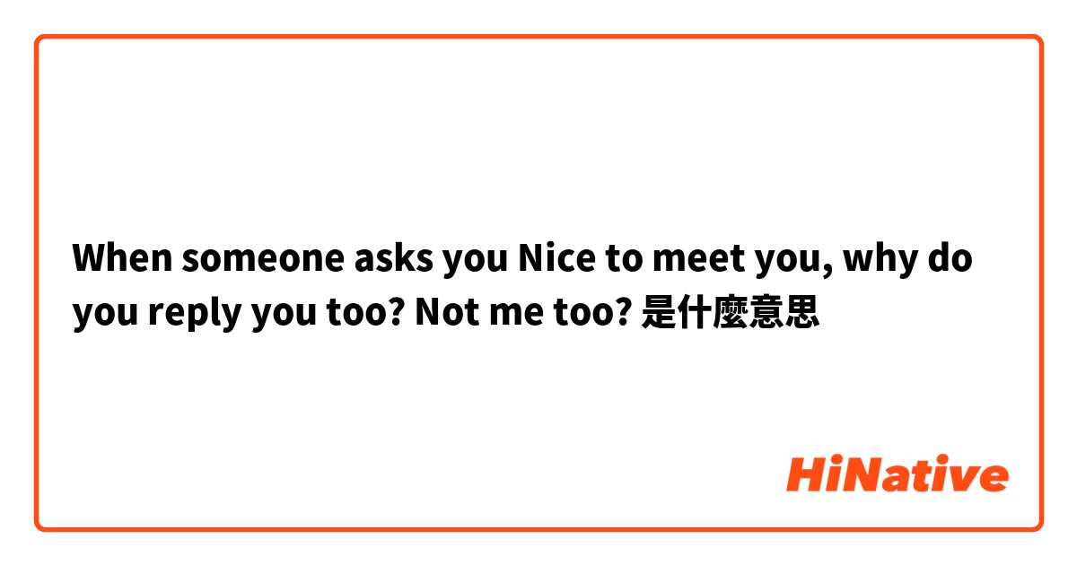 When someone asks you Nice to meet you, why do you reply you too? Not me too? 是什麼意思