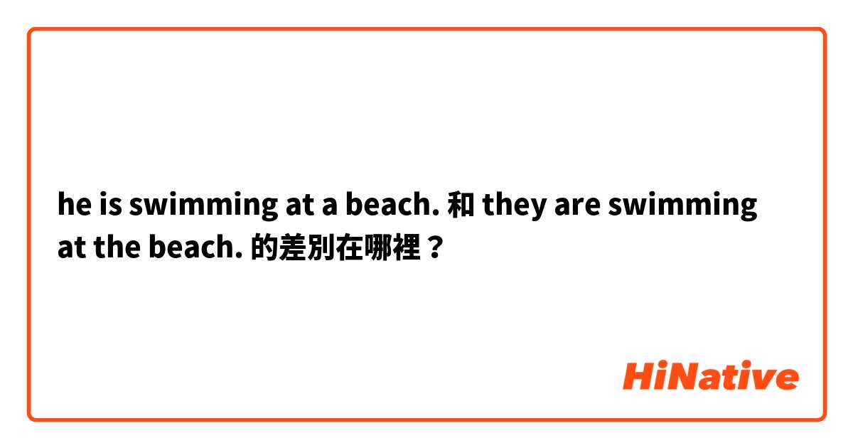he is swimming at a beach.  和 they are swimming at the beach.  的差別在哪裡？