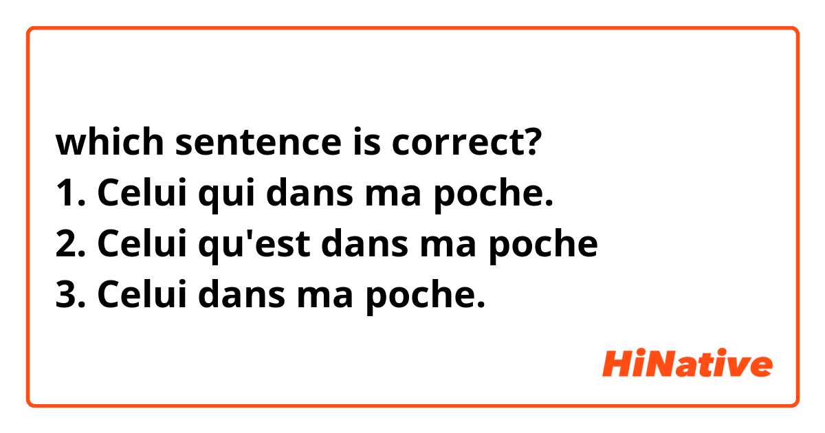 which sentence is correct? 
1. Celui qui dans ma poche.
2. Celui qu'est dans ma poche 
3. Celui dans ma poche.