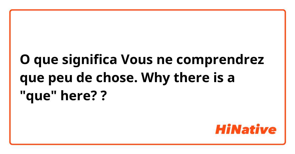 O que significa Vous ne comprendrez que peu de chose.

Why there is a "que" here??